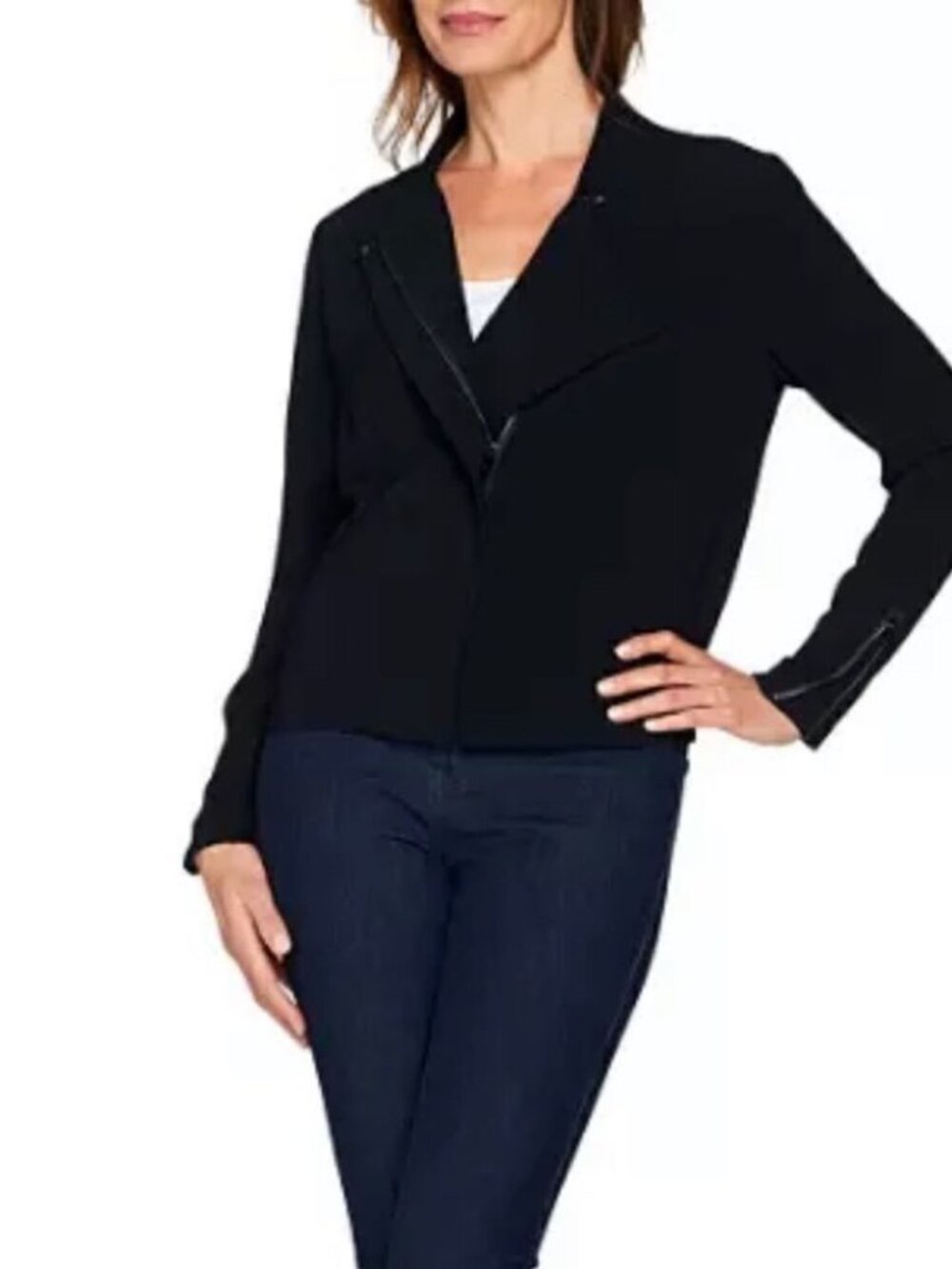 Lisa Rinna Zip Front Textured Bomber Jacket